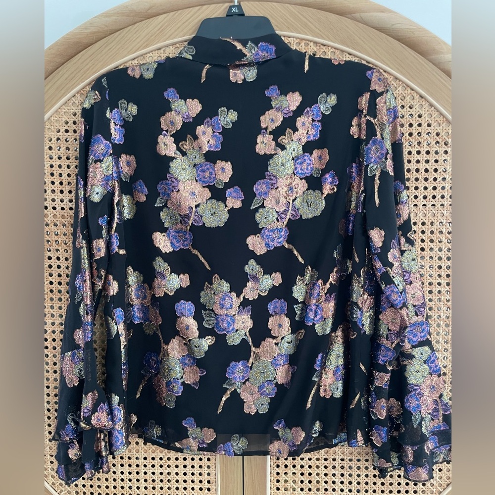 UTERQUE black and metallic flower floral blouse - discontinued